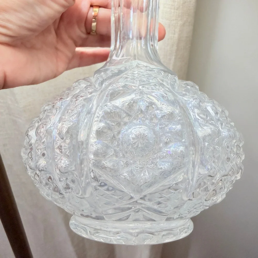 Vintage Pressed Glass Decanter Diamond Point Ships Carafe No Stopper Barware
